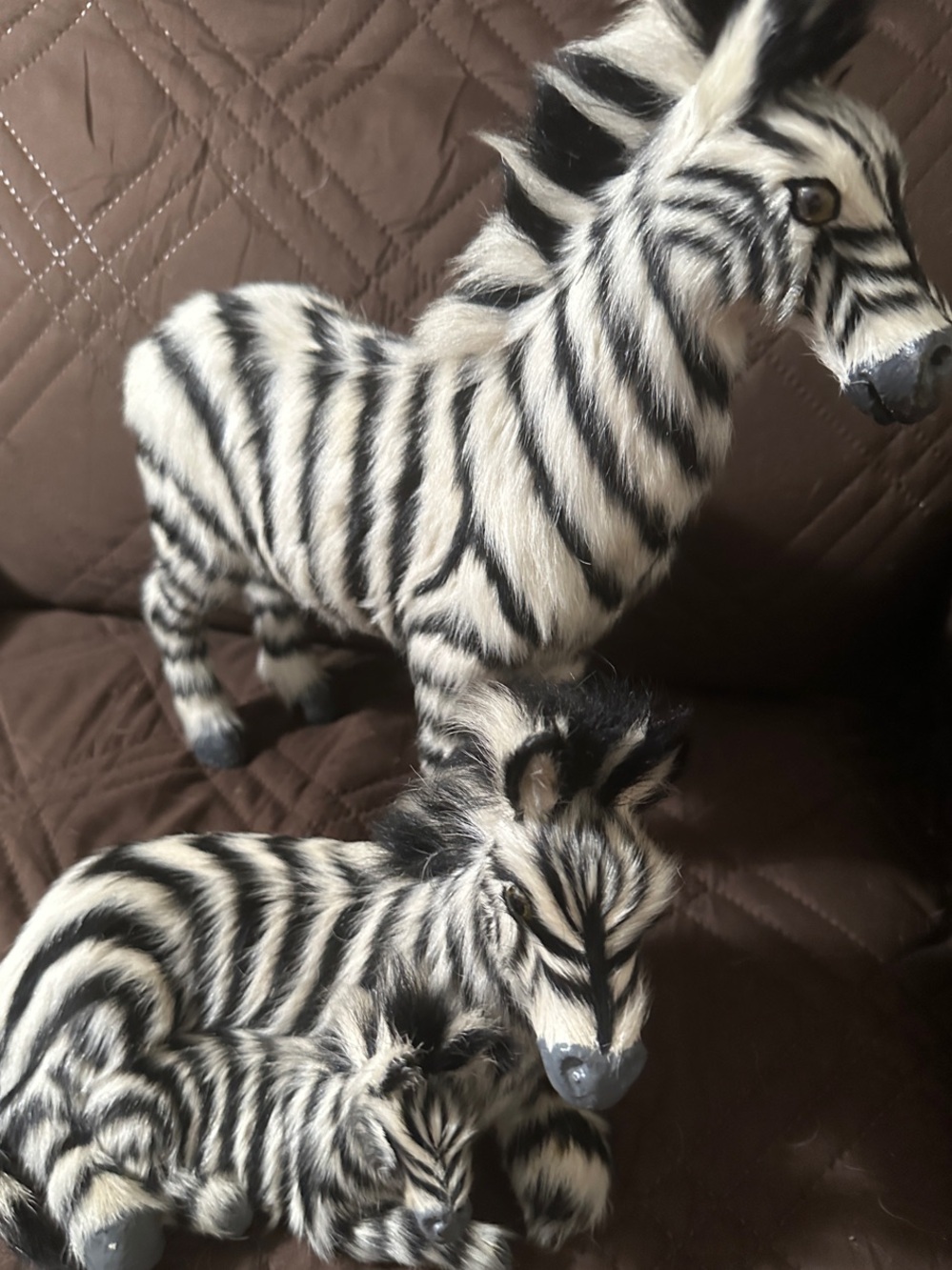 Plush Zebra Family Figures - Black & White Goat Fur
